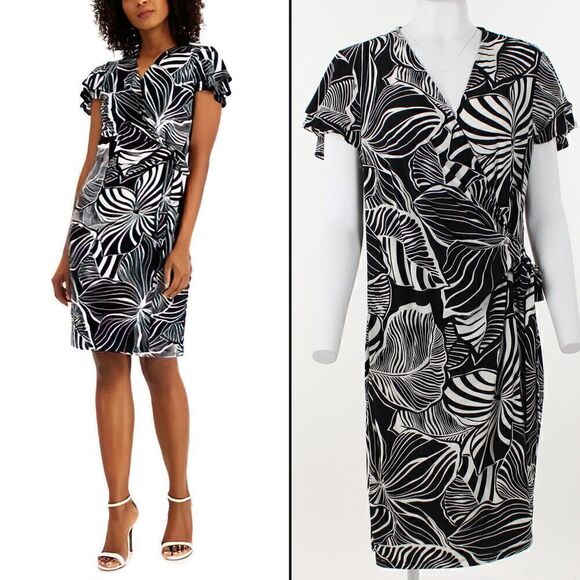 Anne Klein Women's Printed Flutter-Sleeve Wrap - Picture 1 of 5